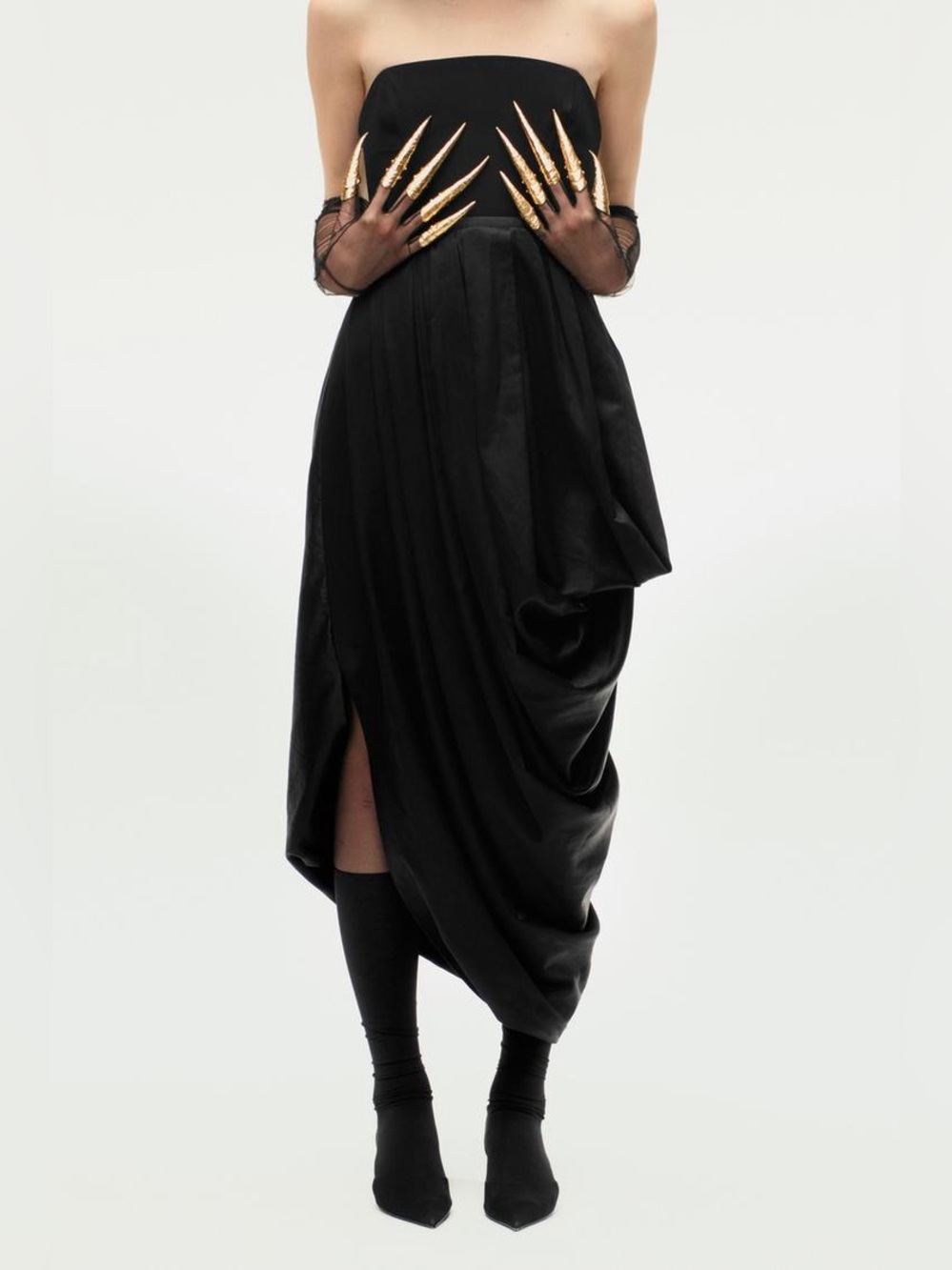 ZARA ZW Collection Black Strapless Asymmetrical Combined Dress